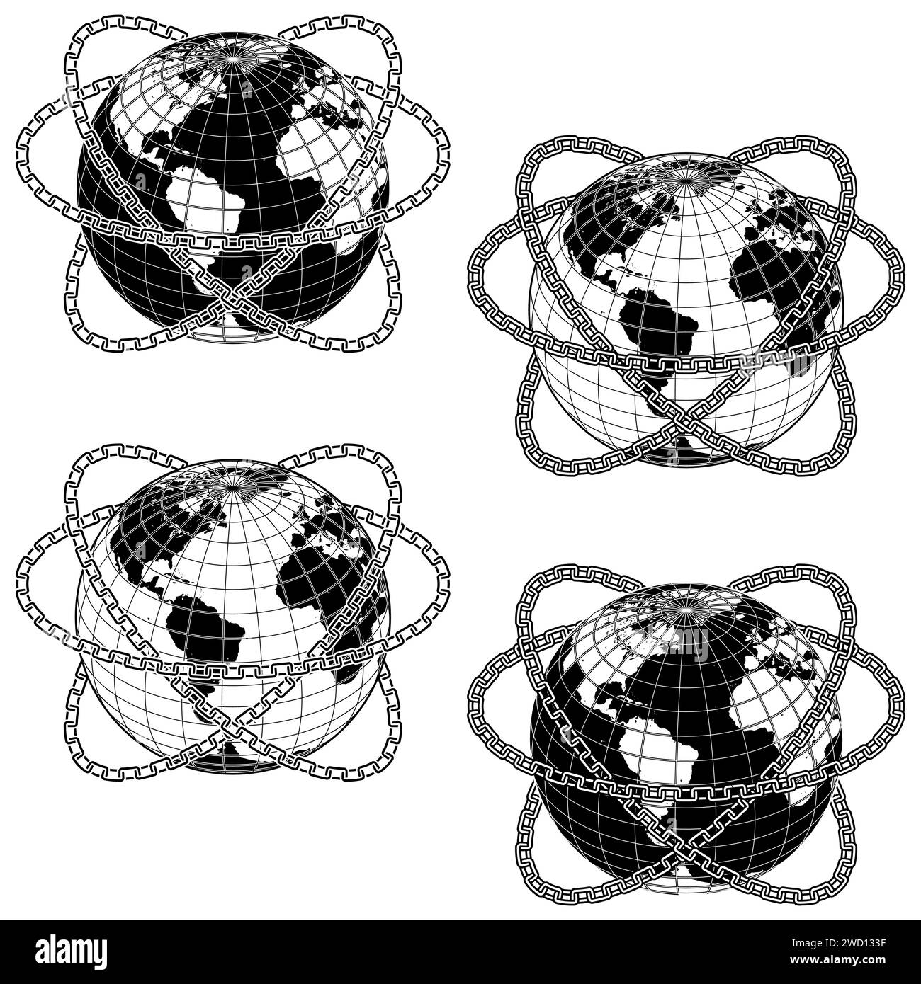Conception vectorielle de la planète Terre entourée de chaînes, conception de la sphère terrestre avec des chaînes Illustration de Vecteur
