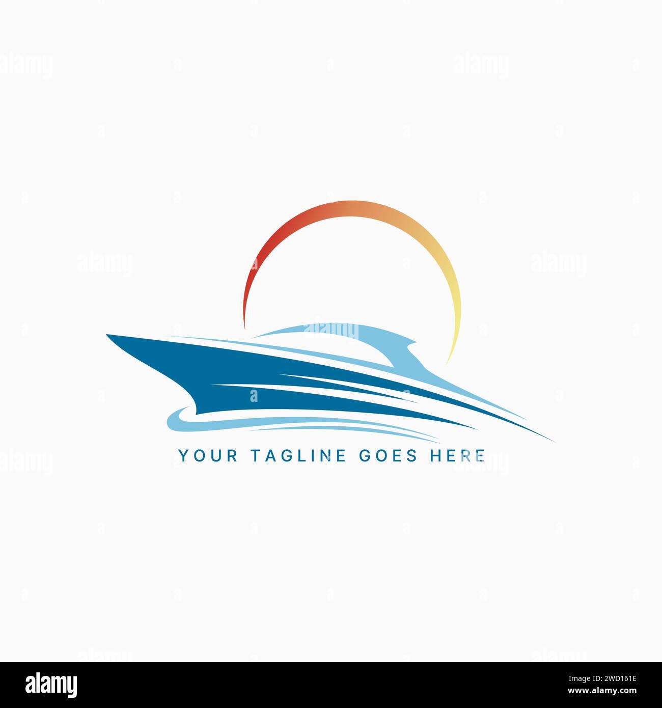 Conception de logo concept graphique créatif premium vecteur stock Sign icône yacht de luxe bateau avec plage de vagues et coucher de soleil. Lié à voile Ocean Travel Island Illustration de Vecteur