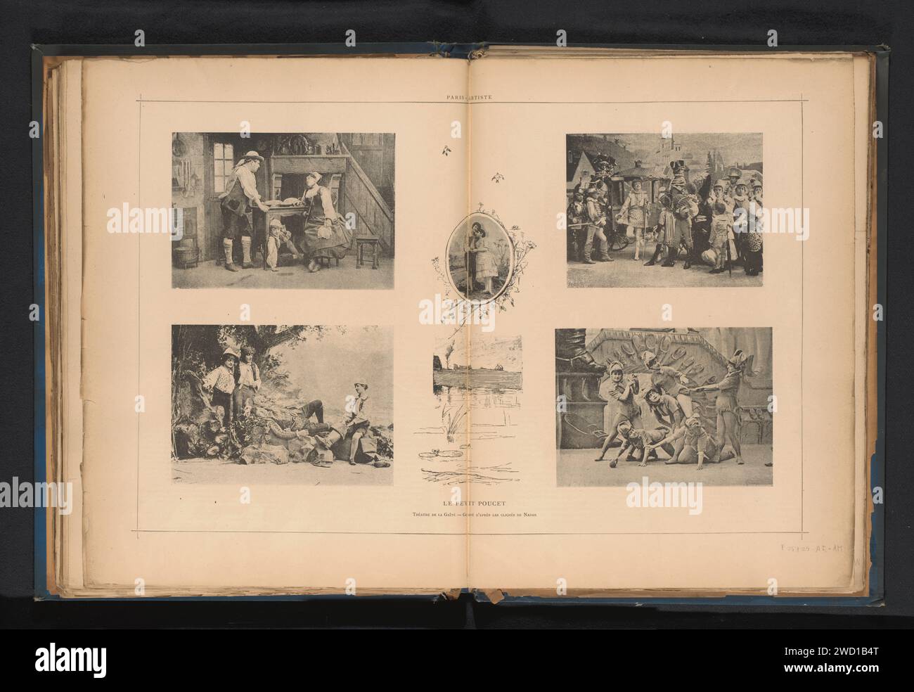 Cinq enregistrements du Théâtre de la Gaite dans le petit Poucet, Félix Nadar, c. 1880 - c. 1886 impression photomécanique en bloc de théâtre, représentation théâtrale. Groupe d'acteurs, troupe ; acteurs sur la scène Paris Banque D'Images