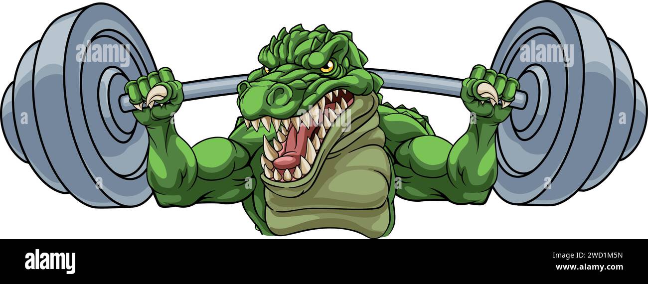 Mascotte de levage de poids crocodile alligator Dinosaur Illustration de Vecteur