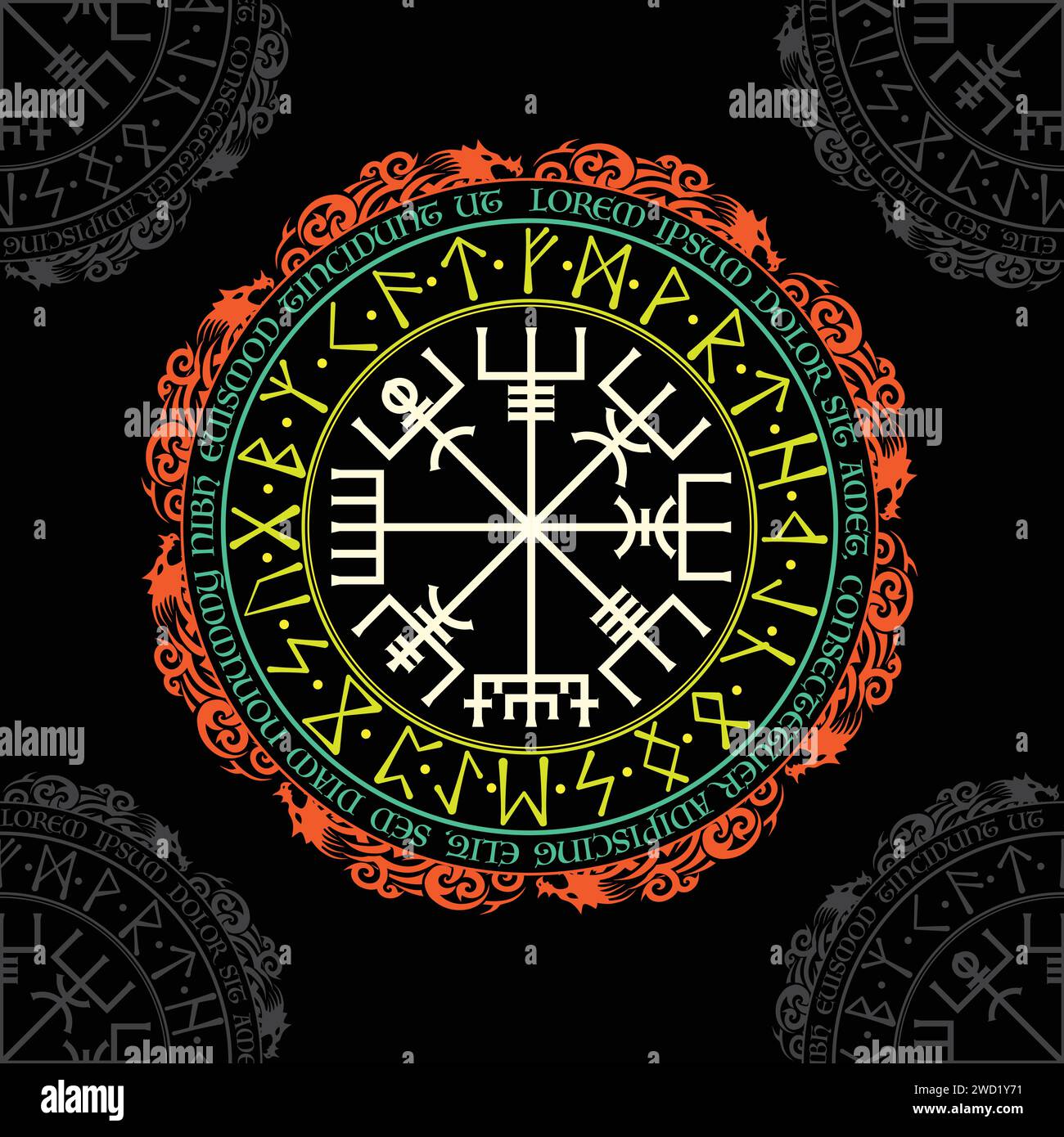 Runes blanches scandinaves de cercle Vegvisir Illustration de Vecteur