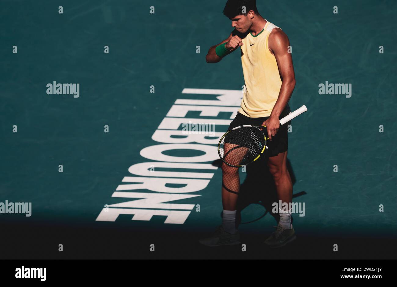 Melbourne, Australie, 18 janvier 2024. Le joueur de tennis espagnol Carlos Alcaraz est en action lors du Grand Chelem de tennis de l'Open d'Australie 2024 à Melbourne Park. Crédit photo : Frank Molter/Alamy Live news Banque D'Images