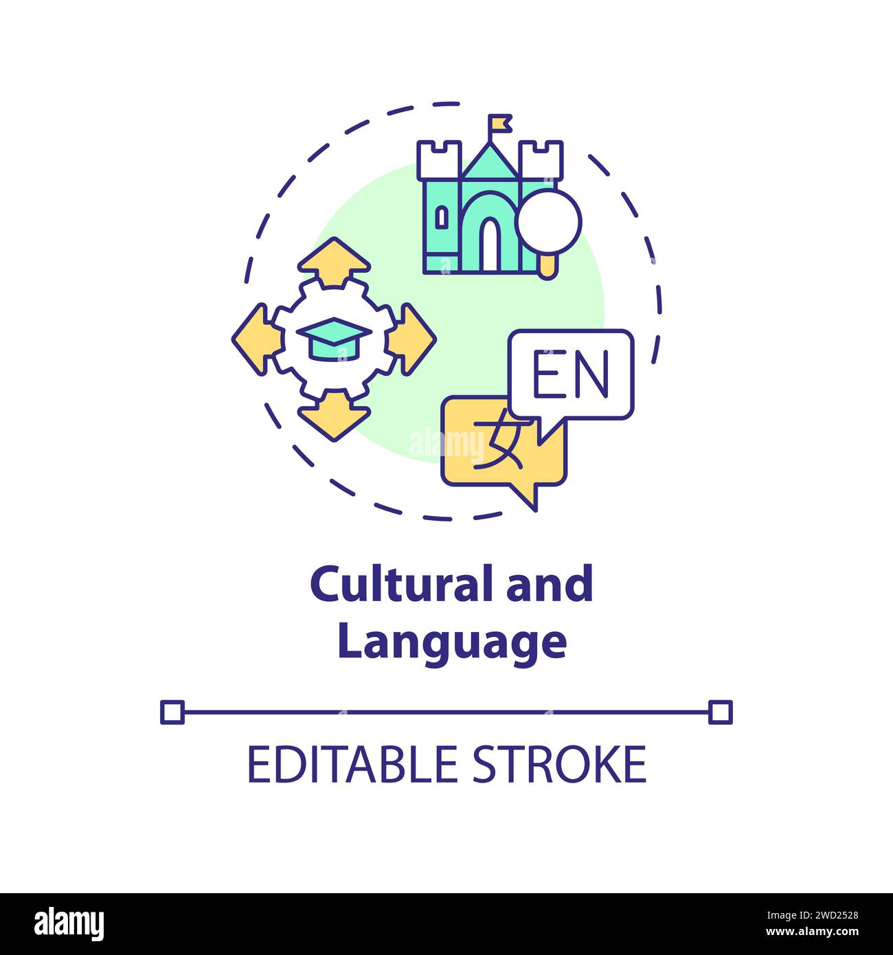 Concept d'icône culturelle et linguistique colorée simple en ligne fine Illustration de Vecteur