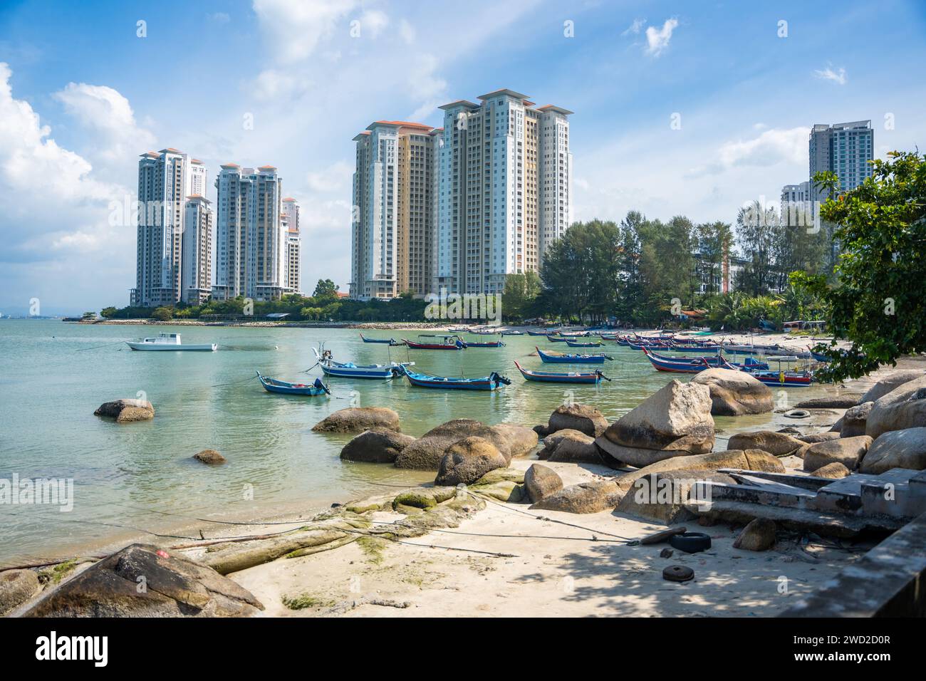 Vue du village de pêcheurs à Tanjung Tokong, Penang, Malaisie Banque D'Images