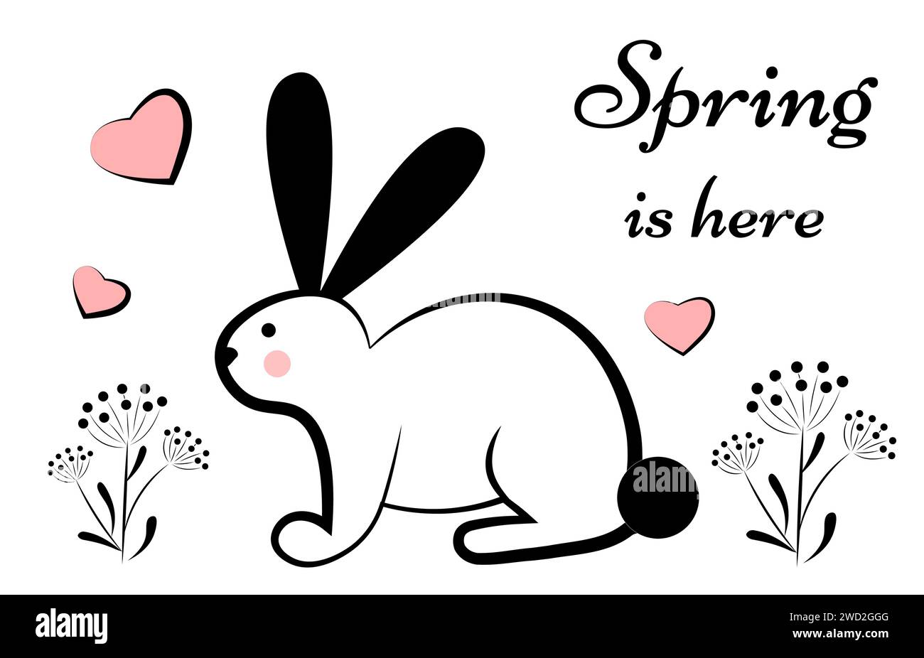Lapin de printemps parmi les fleurs. Doodle Illustration de Vecteur
