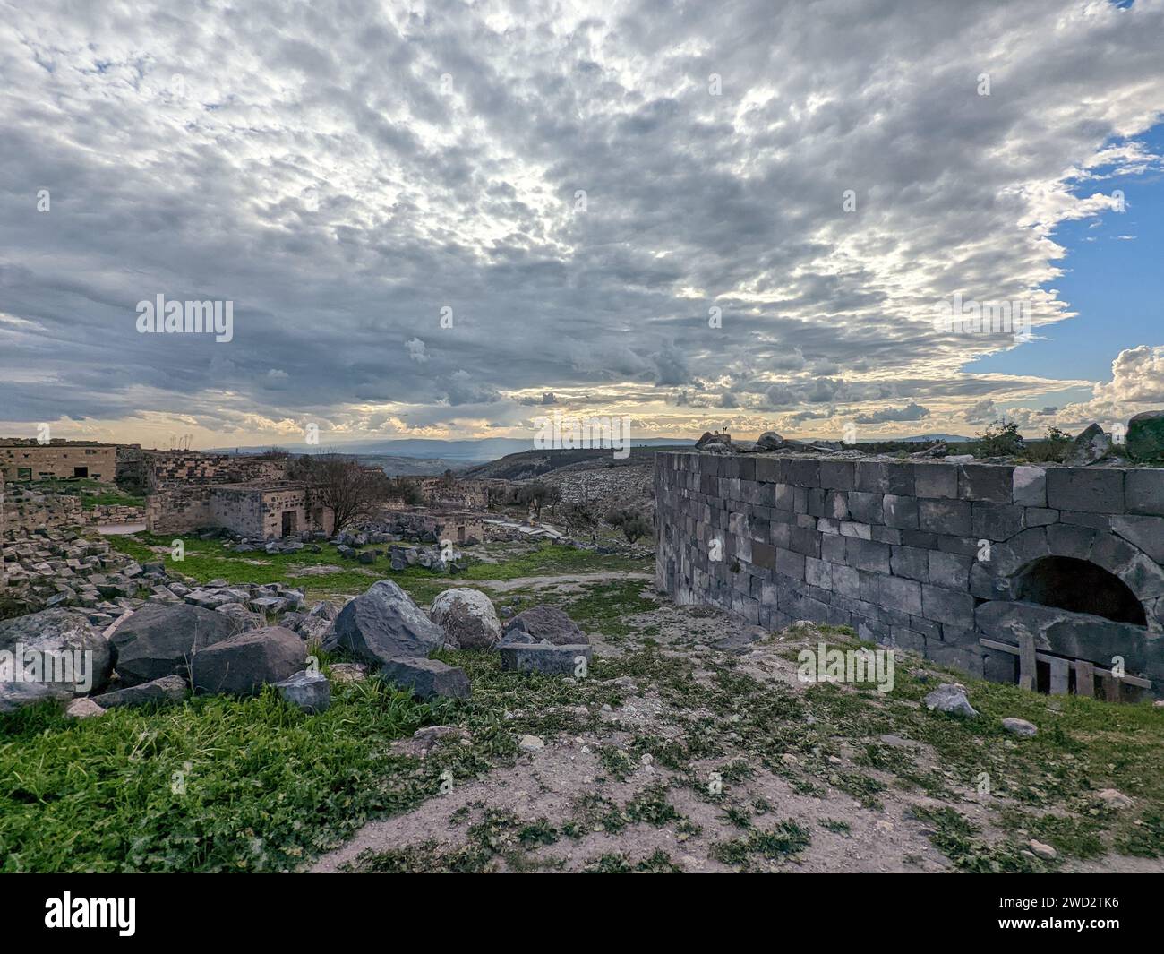 Voyager Jordan.côté culturel et naturel d'Umm Qais et les ruines de l'ancienne Gadara.antique Romain city.in l'extrême nord-ouest du pays Banque D'Images