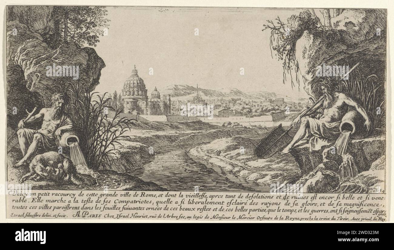 Pierre Raver Vue de Rome avec deux dieux fluviaux, Israel Silvestre, d'après Herman ...