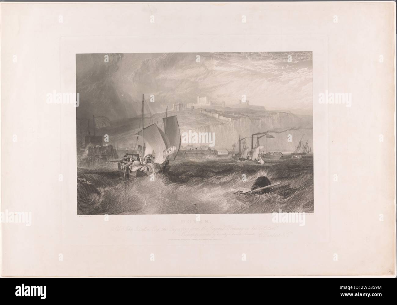 Navires à Douvres par mauvais temps, James Tibbits Willmore, d'après Joseph Mallord William Turner, 1851 imprimeur : Englandeditor : London papier gravure / gravure voilier, voilier. côte rocheuse. tempête en mer Banque D'Images