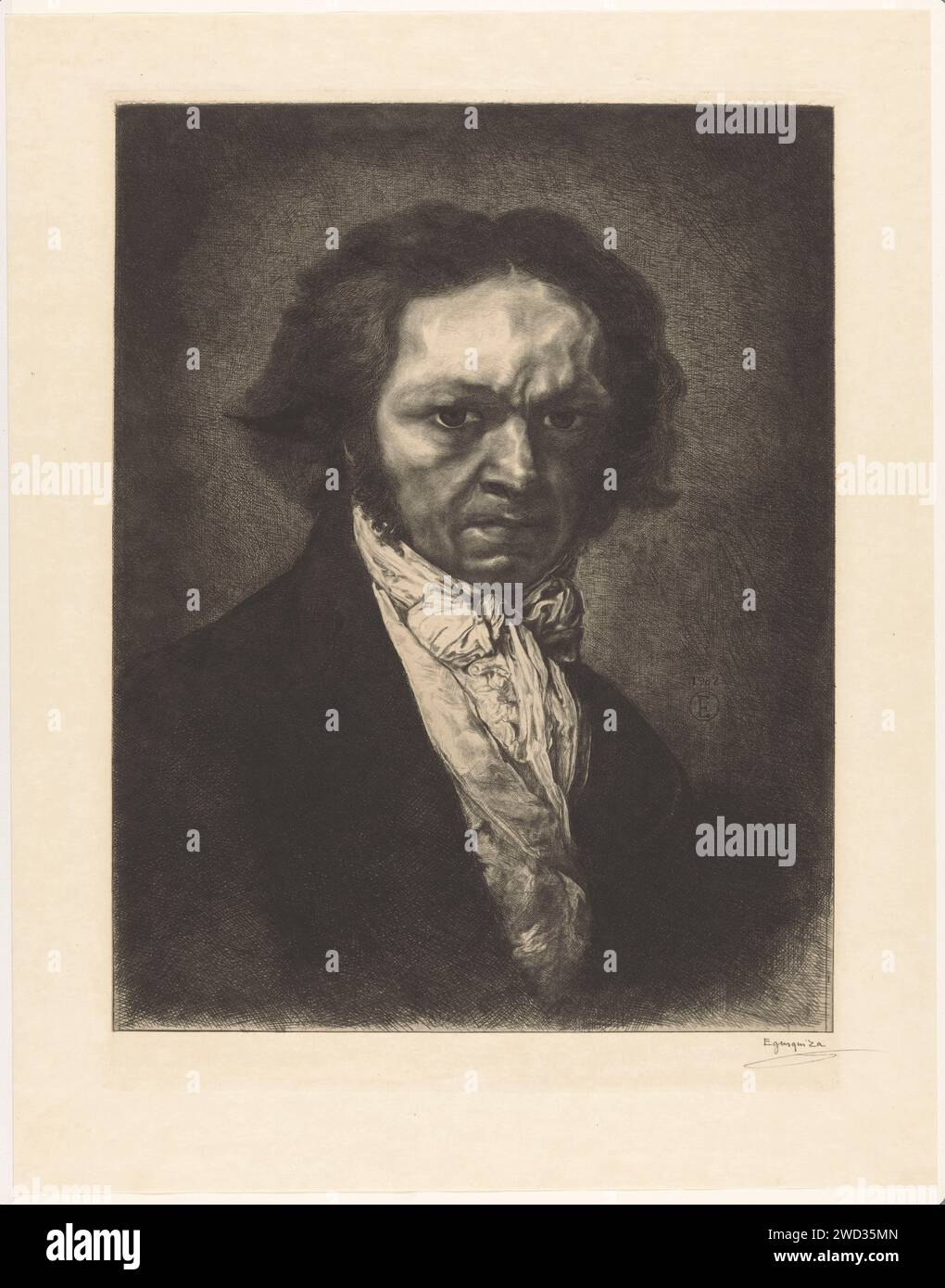 Portrait de l'artiste Francisco de Goya, Rogelio de Egusquiza, 1902 tirage Espagne papier gravure portrait, autoportrait de l'artiste. personnages historiques Banque D'Images