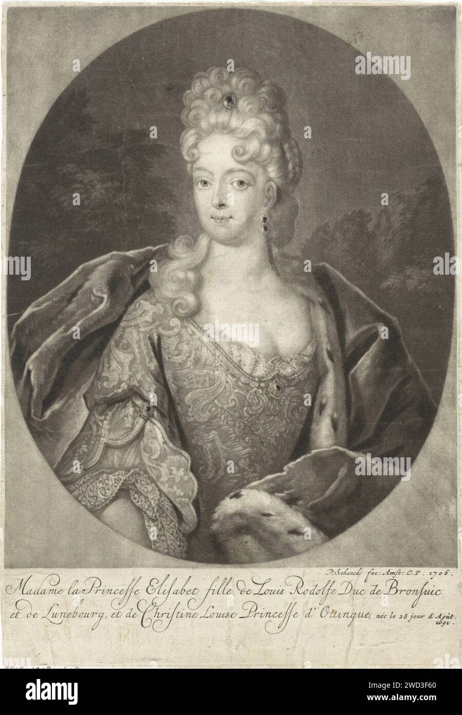 Portrait d'Elisabeth Christina, Impératrice d'Autriche, Pieter Schenk (I), gravure sur papier Amsterdam en 1706 Banque D'Images