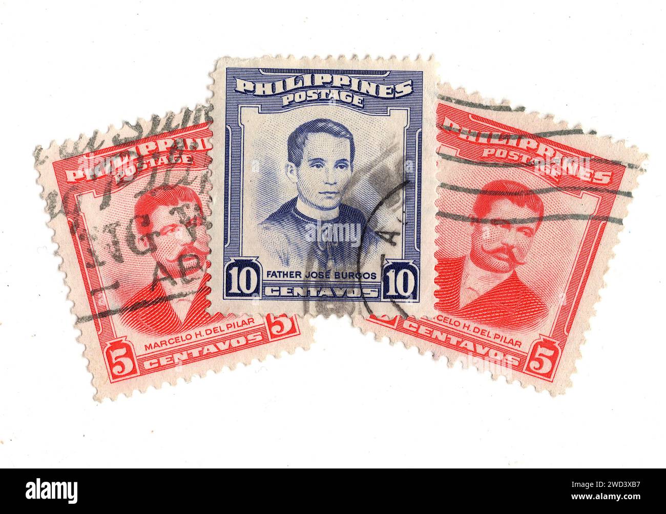 Timbres-poste vintage des Philippines isolés sur fond blanc. Banque D'Images