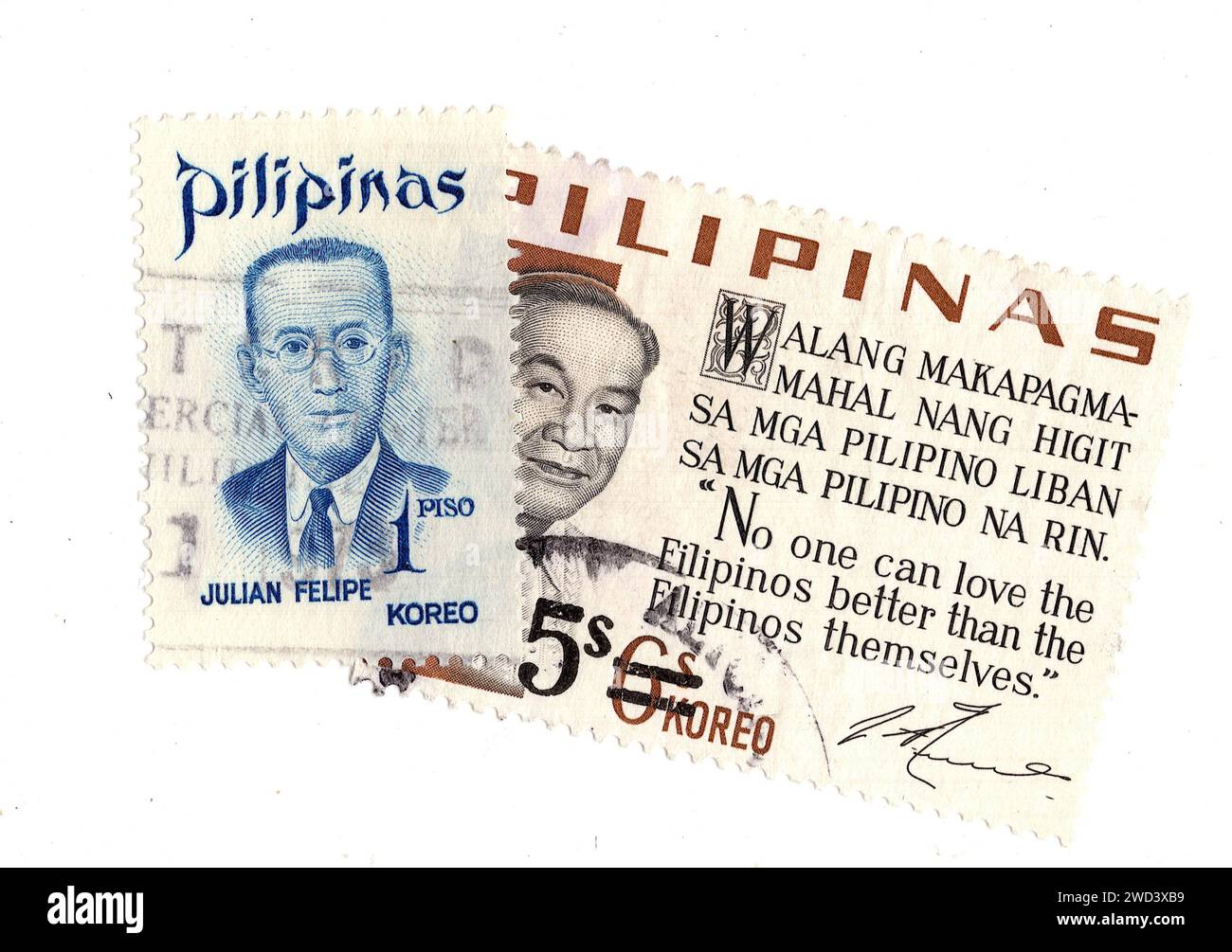 Timbres-poste vintage des Philippines isolés sur fond blanc. Banque D'Images