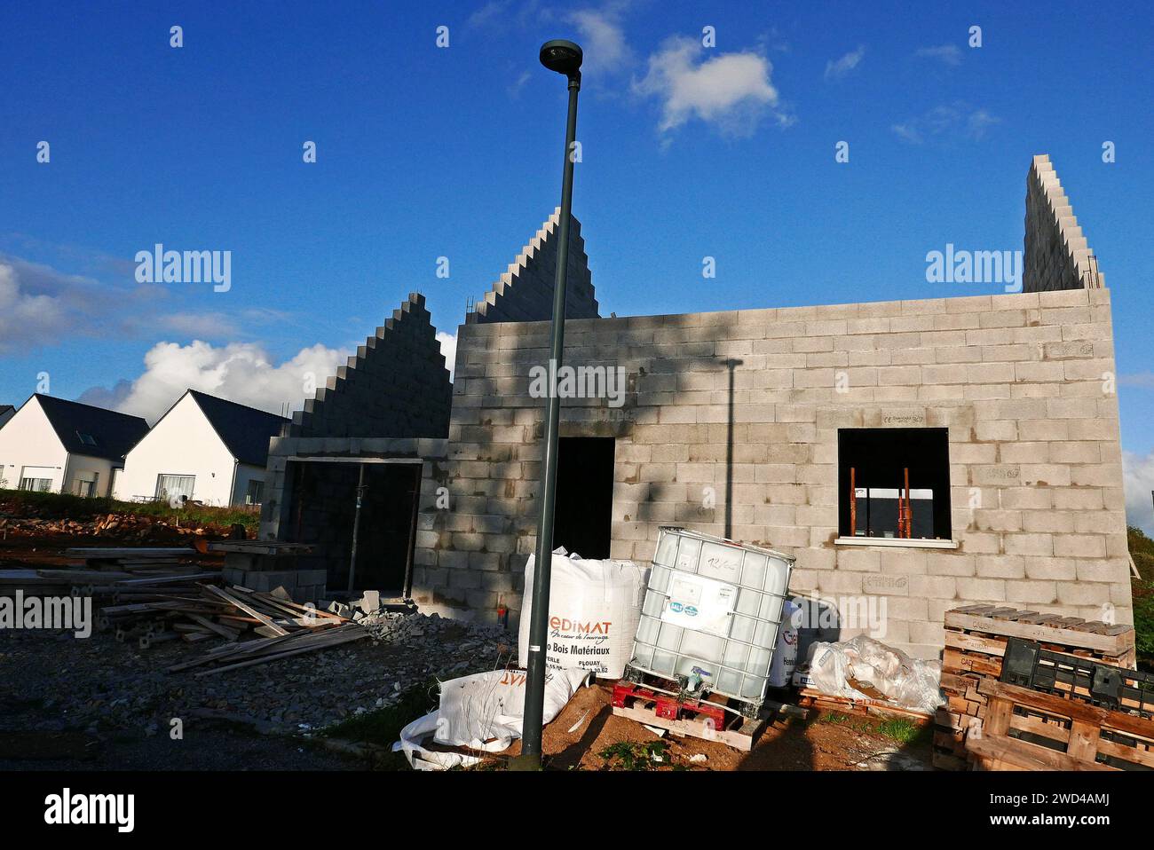 Chantier de maisons neuves à Nizon, Pont-Aven, Finistère, Bretagne, Bretagne, Bretagne, France, Europe Banque D'Images