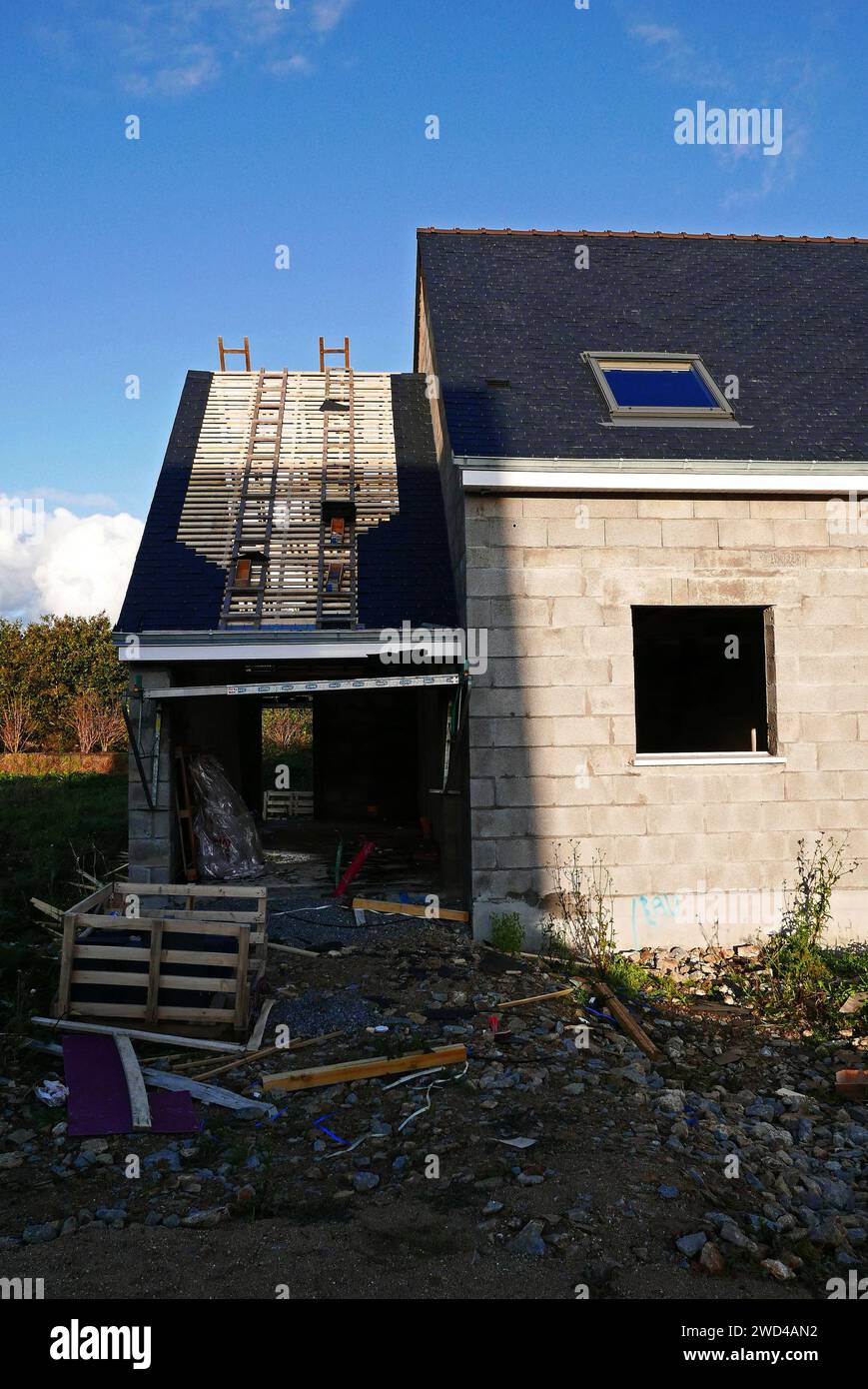 Chantier de maisons neuves à Nizon, Pont-Aven, Finistère, Bretagne, Bretagne, Bretagne, France, Europe Banque D'Images