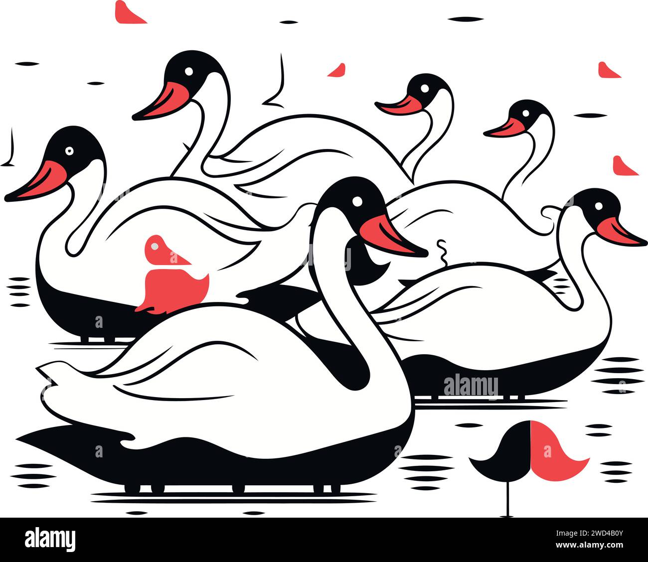 Famille Swan. Illustration vectorielle d'une paire de cygnes. Illustration de Vecteur