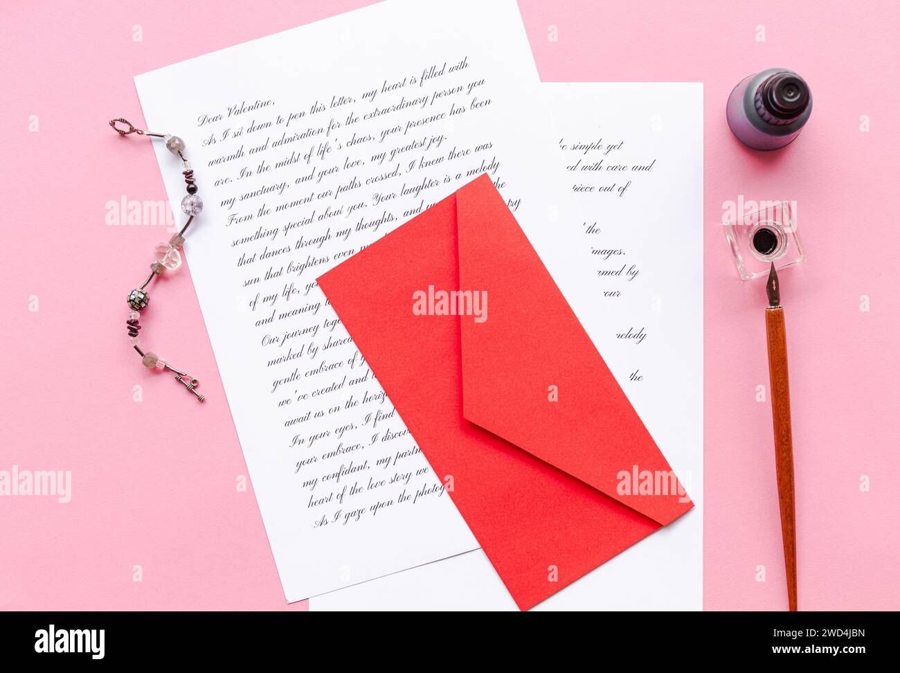 Une lettre d'amour carte de Saint-Valentin calligraphie histoire d'amour Banque D'Images