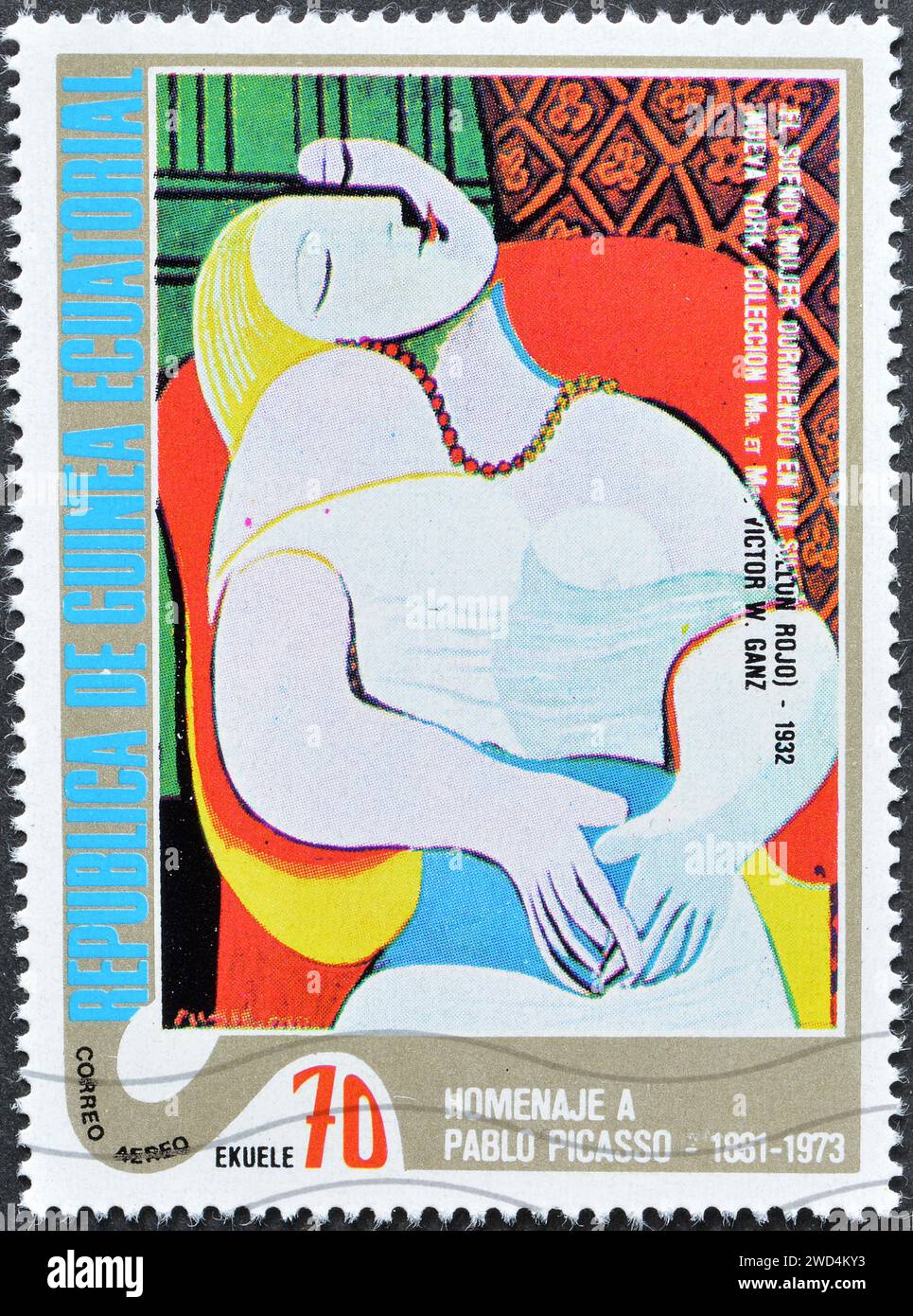 Timbre-poste annulé imprimé par la Guinée équatoriale, qui montre peindre le rêve de Picasso, PICASSO : peintures abstraites, vers 1975. Banque D'Images