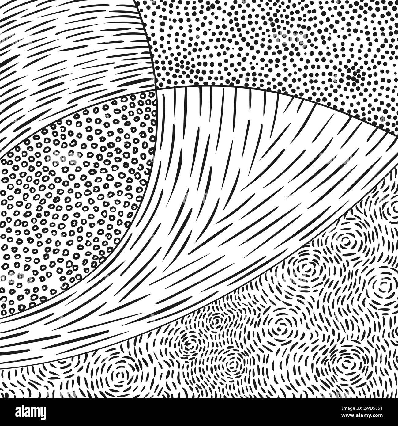 Motif dessiné à la main de lignes pointillées, de points, de petits cercles noir et blanc, fond abstrait inspiré de l'art autochtone et de l'impressionnisme Illustration de Vecteur