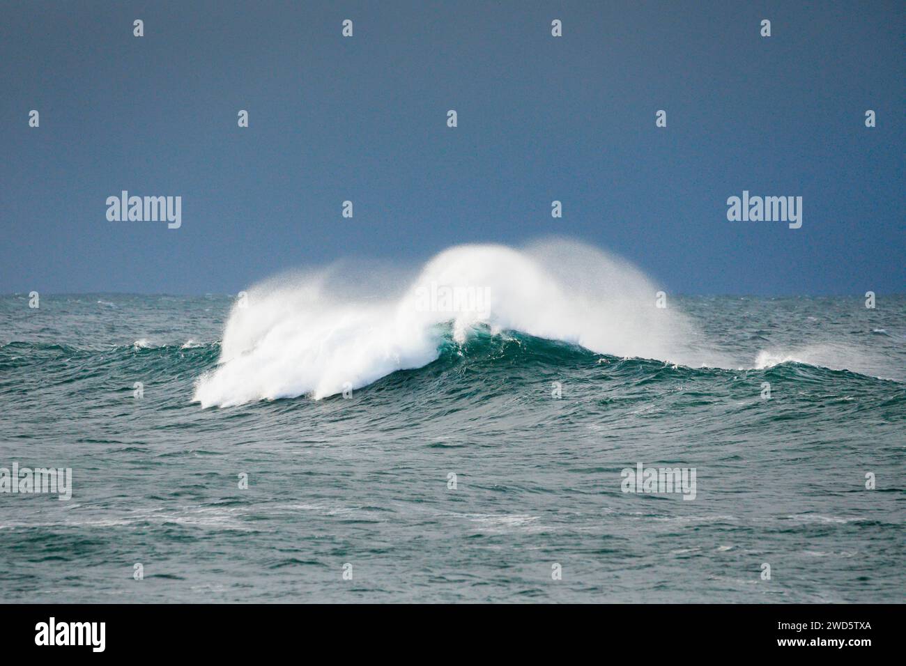 De grandes vagues se brisent sur les eaux libres de la mer du Nord au large de la côte écossaise Banque D'Images