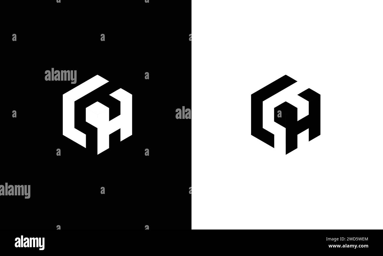 Lettre minimaliste LH logo Design , modifiable en format vectoriel en noir et blanc couleur Illustration de Vecteur