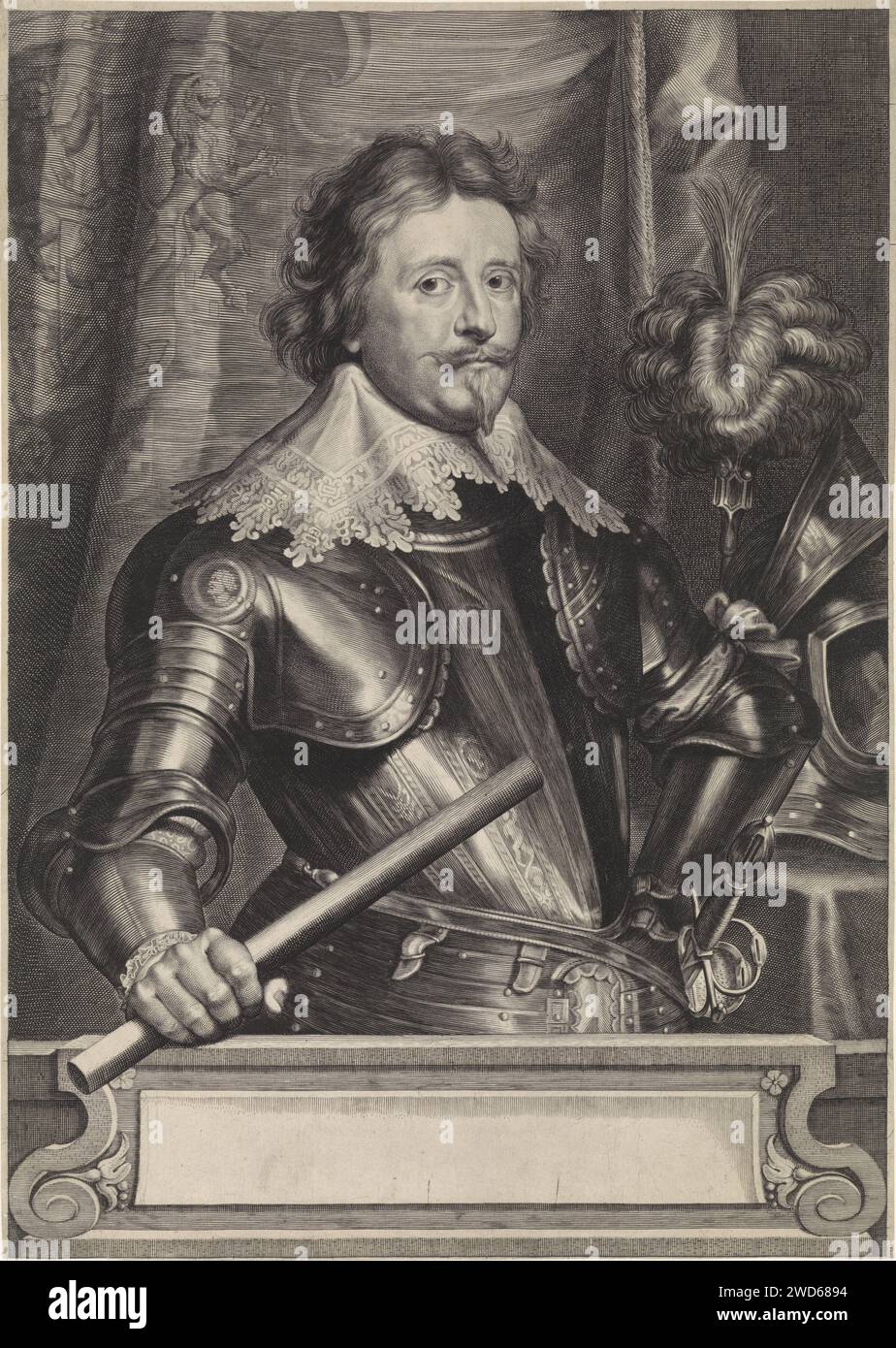 Portrait de Frederik Hendrik, Prince d'Oranje -Nassau, Paulus Ponce, d'après Anthony Van Dyck, 1616 - 1657 copies Anvers gravure papier armure Banque D'Images