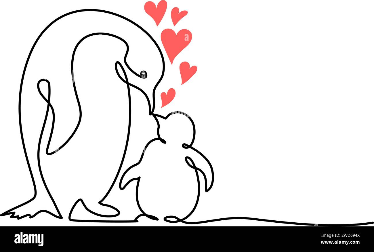 Pingouin mignon avec poussin. Mère et bébé. Concept de fête des mères. Illustration de Vecteur