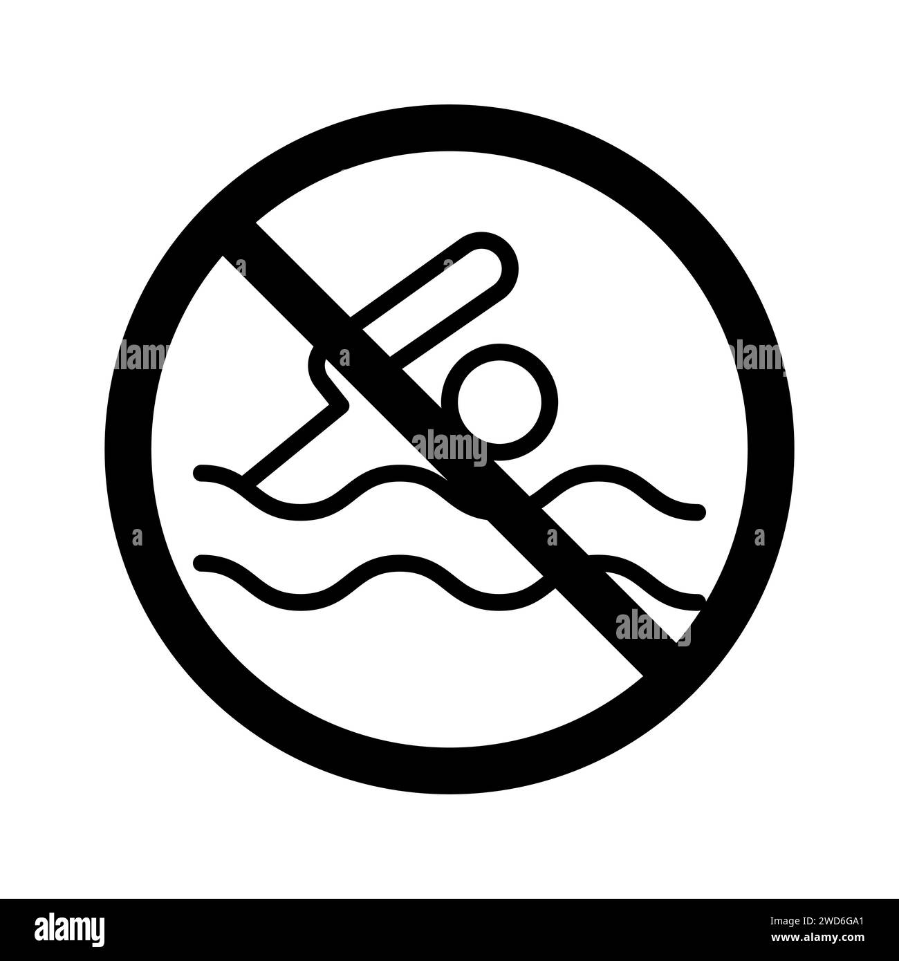 Vector Black Line Icon natation est interdite isolé sur fond blanc Illustration de Vecteur