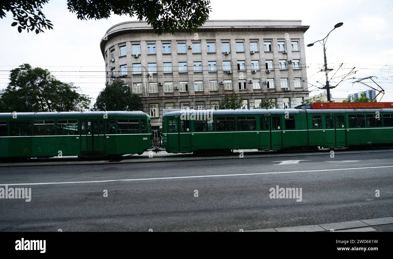 Un vieux tram à Belgrade, en Serbie. Banque D'Images