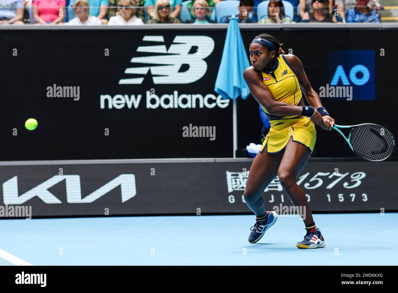 Melbourne, Australie, 19 janvier 2024. Le joueur de tennis américain Coco Gauff au Grand Chelem de tennis de l'Open d'Australie 2024 à Melbourne Park. Crédit photo : Frank Molter/Alamy Live news Banque D'Images