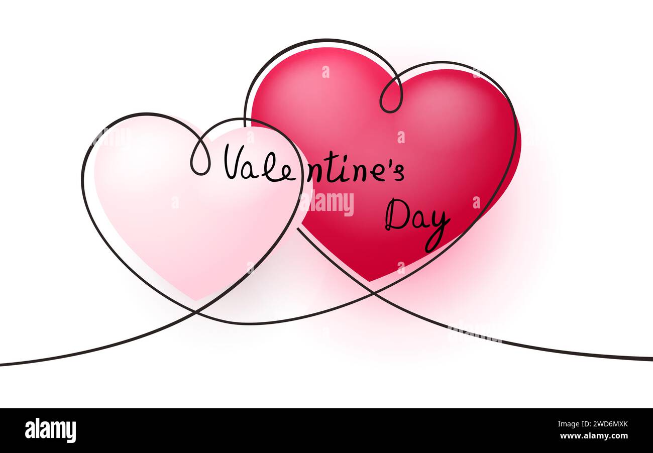 Dessin de ligne de coeur, carte postale Happy Valentines Day, février 14. Vecteur Illustration de Vecteur