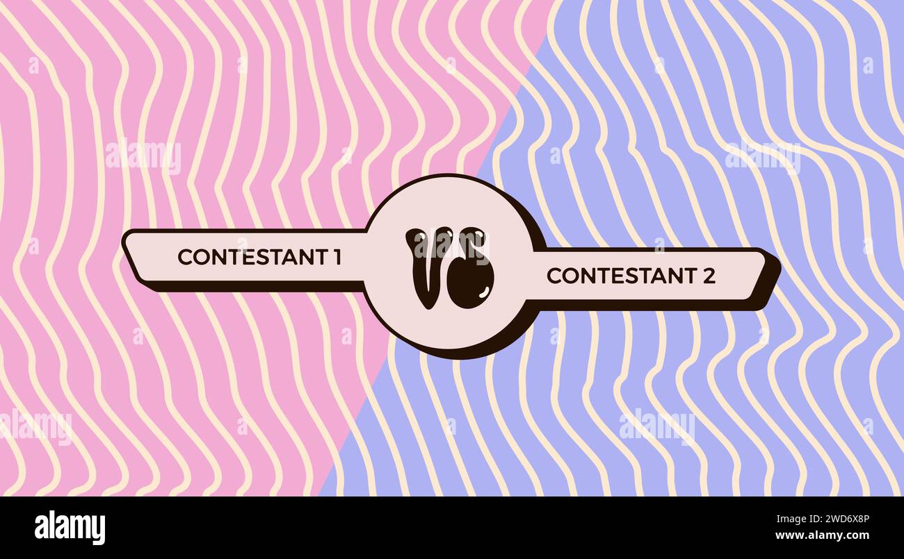 Par rapport au modèle rétro avec séparation sur deux zones. Affiche vs Groovy. Couverture de combat avec emblème et bannière vide pour les noms des concurrents. Illustration vectorielle Illustration de Vecteur