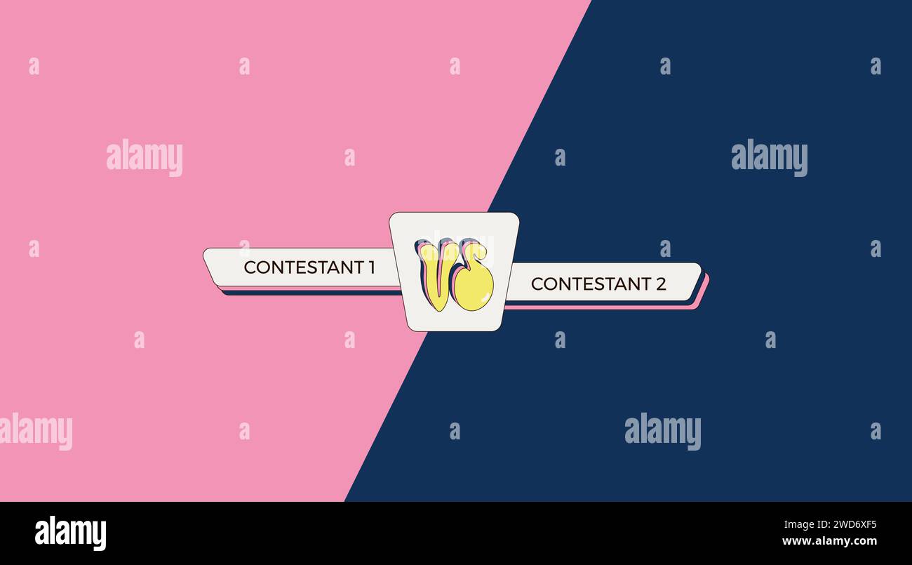Par rapport au modèle rétro. Affiche vs Groovy. Couverture de combat avec emblème et bannière vide pour les noms des concurrents. Illustration vectorielle avec espace de copie. Illustration de Vecteur