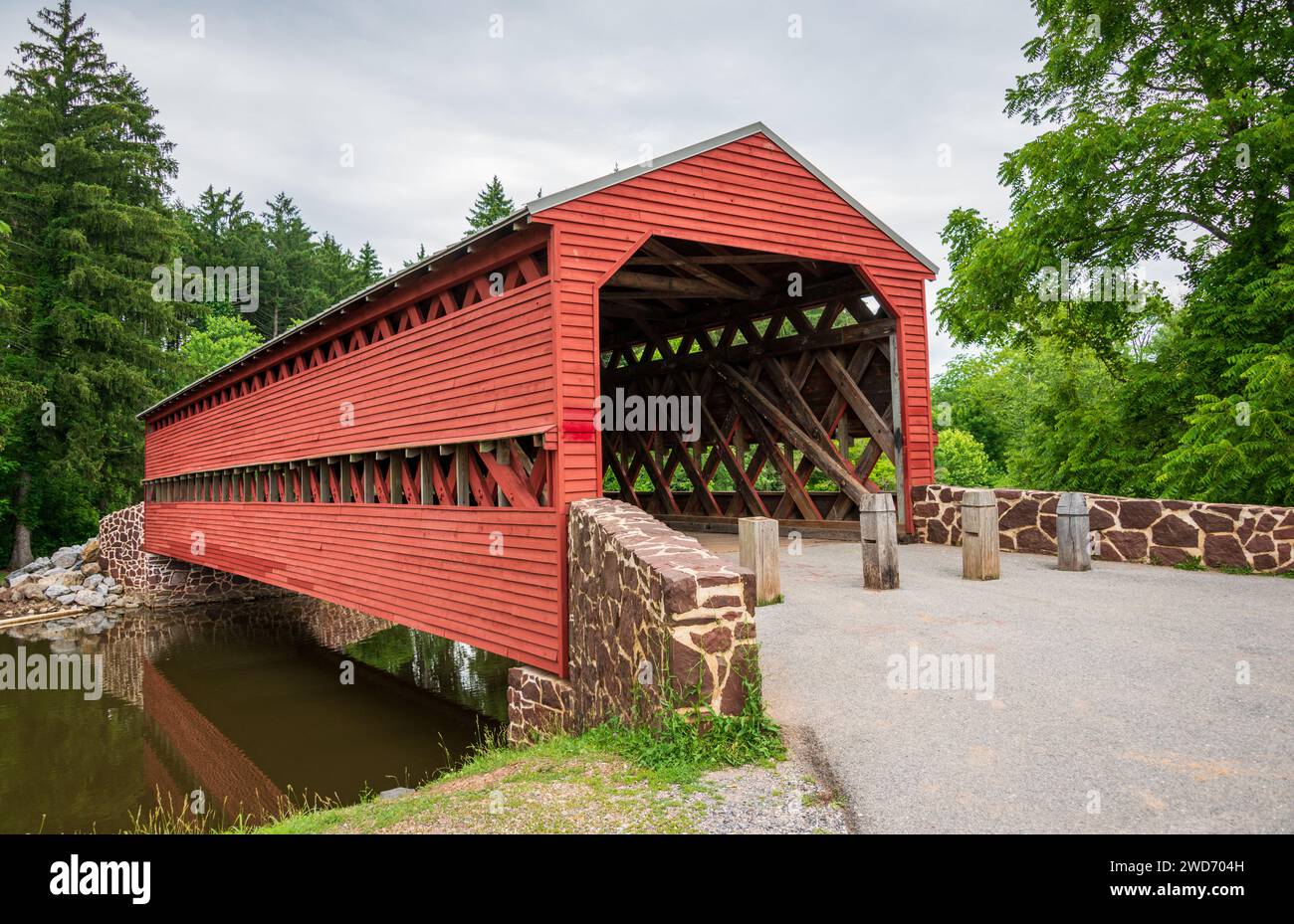 Le pont couvert de Sachs au parc militaire national de Gettysburg, champ de bataille de la guerre de Sécession, à Gettysburg, Pennsylvanie, États-Unis Banque D'Images