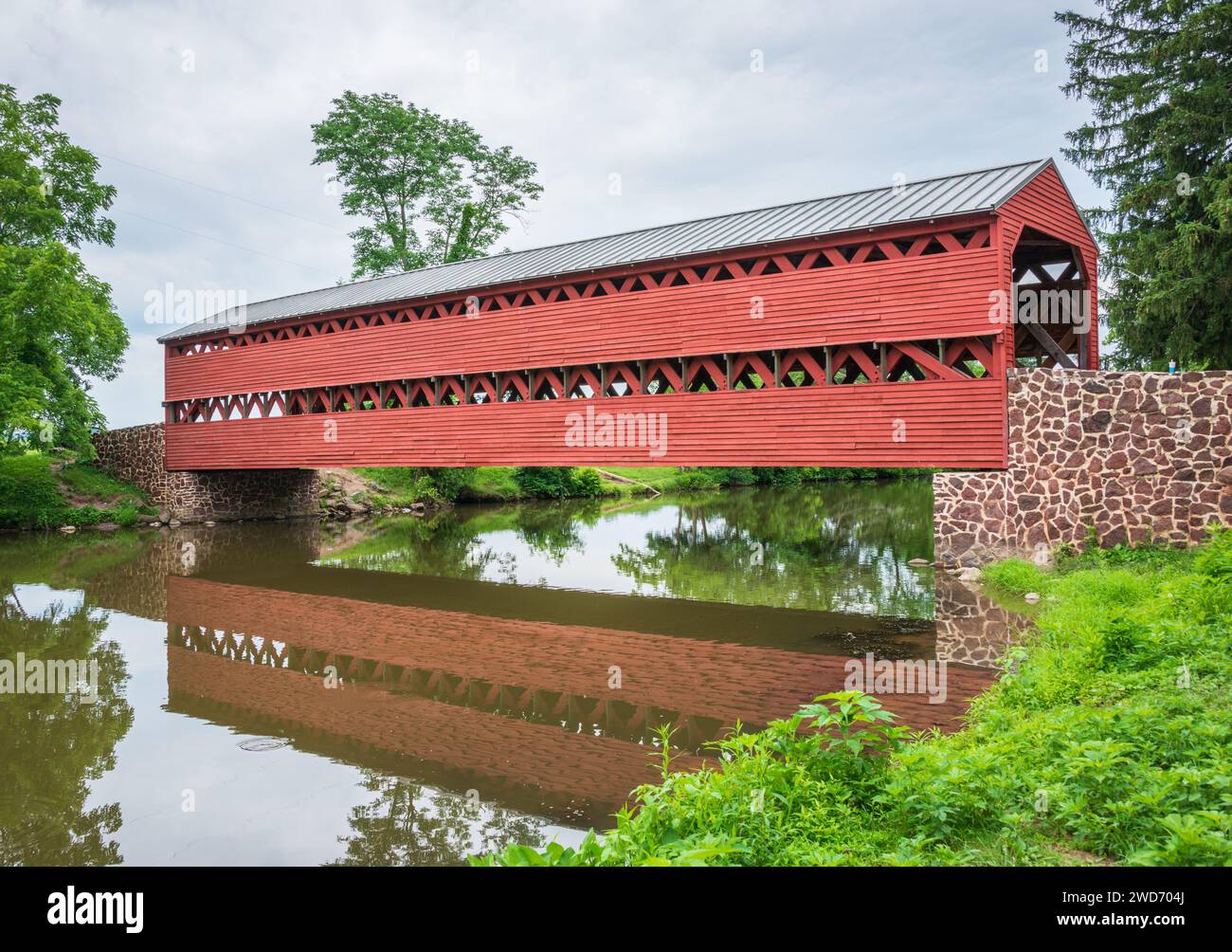 Le pont couvert de Sachs au parc militaire national de Gettysburg, champ de bataille de la guerre de Sécession, à Gettysburg, Pennsylvanie, États-Unis Banque D'Images