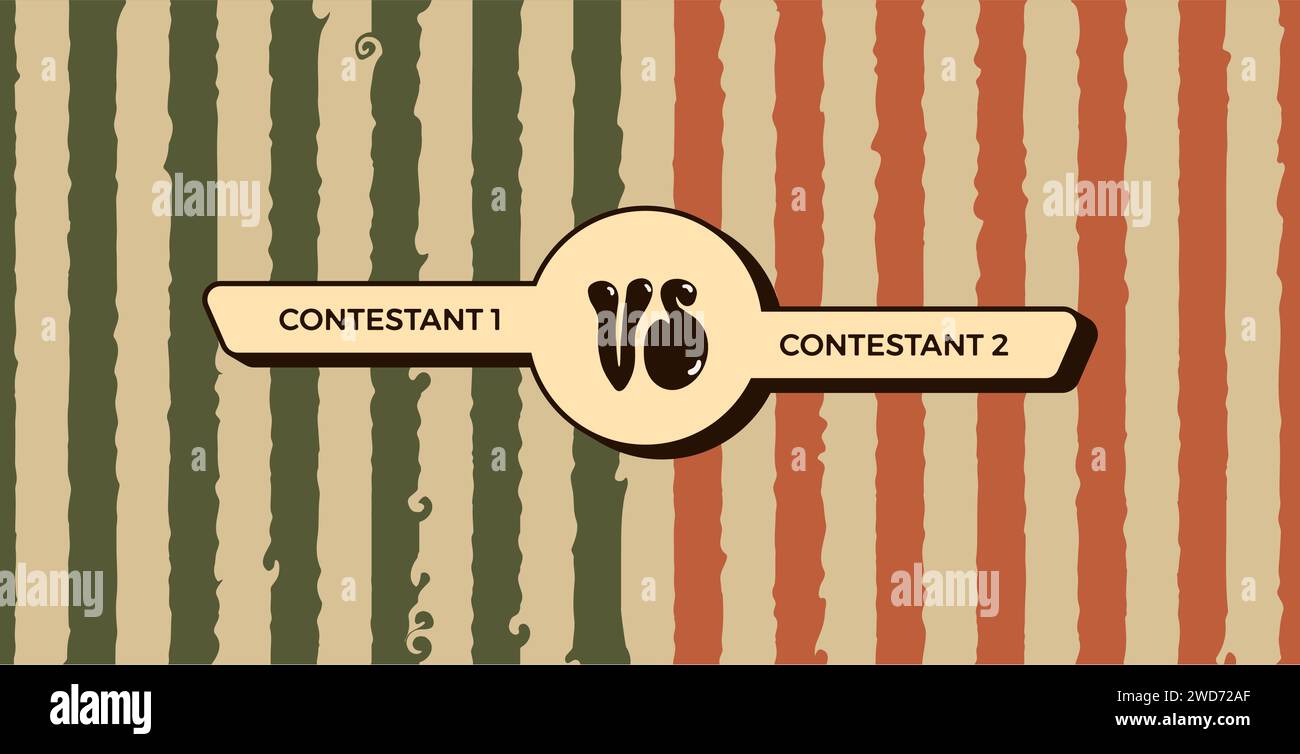 Par rapport au modèle rétro. Affiche vs Groovy. Couverture de combat avec emblème et bannière vide pour les noms des concurrents. Illustration vectorielle Illustration de Vecteur