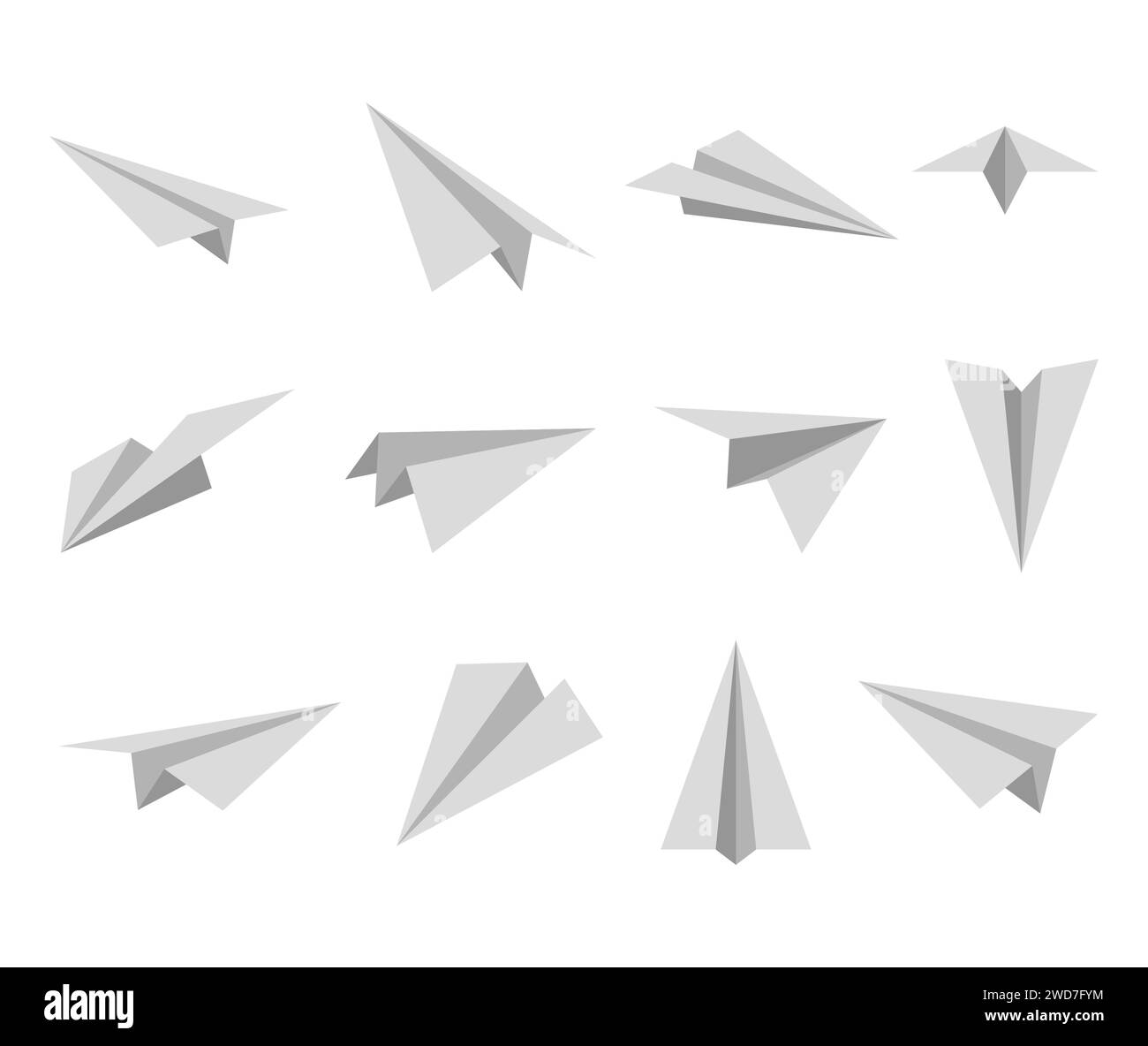 Icône définir des plans papier simples. Avions en papier origami blanc sous différents angles. Avion fait à la main sur fond blanc. Illustration vectorielle. Illustration de Vecteur