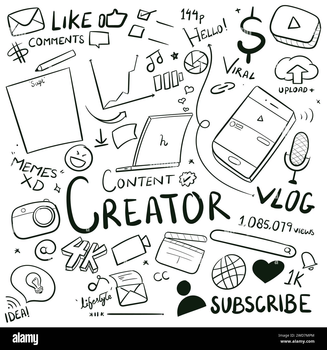 Créateurs de contenu dessiné à la main Scribbles Doodle Illustration vectorielle icône Doodle Illustration de Vecteur