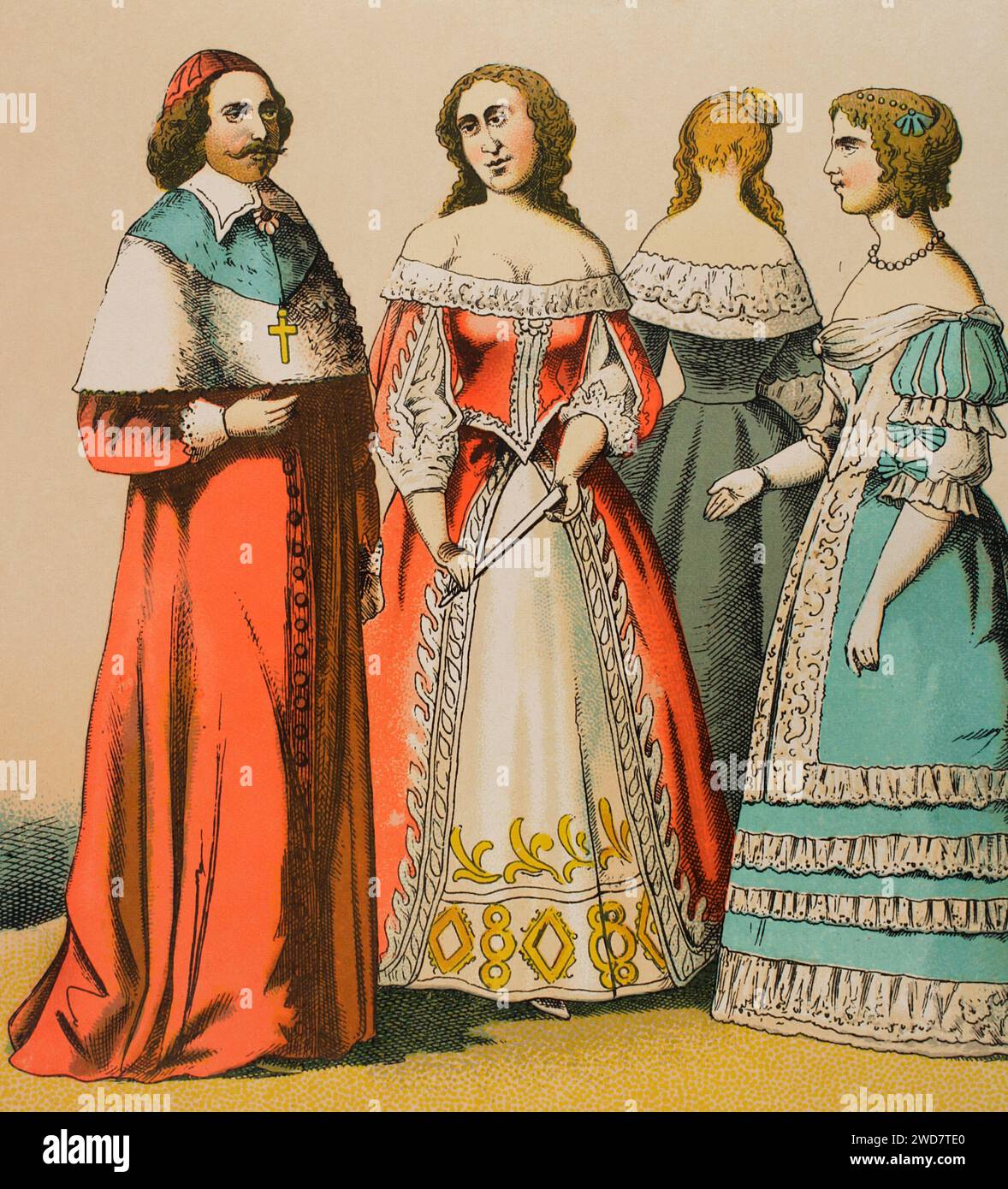 Histoire de France. 1600-1670. Le cardinal Mazarin (1602-1661) et les nobles. Chromolithographie. Historia Universal', de César Cantú. Volume VIII, 1881. Banque D'Images