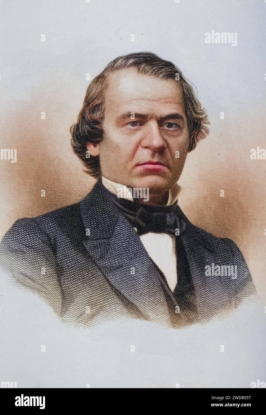 Andrew Johnson 1808 bis 1875. Sechzehnter Präsident der Vereinigten Staaten 1865 bis 1869. Erster Präsident, gegen den ein Amtsenthebungsverfahren eingeleitet wurde, Historisch, digital restaurierte Reproduktion von einer Vorlage aus dem 19. Jahrhundert, Date d'enregistrement non indiquée Banque D'Images