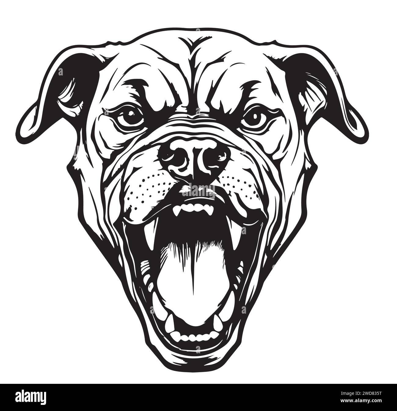 Tête de chien en colère dessin à la main dans l'illustration de style doodle Illustration de Vecteur
