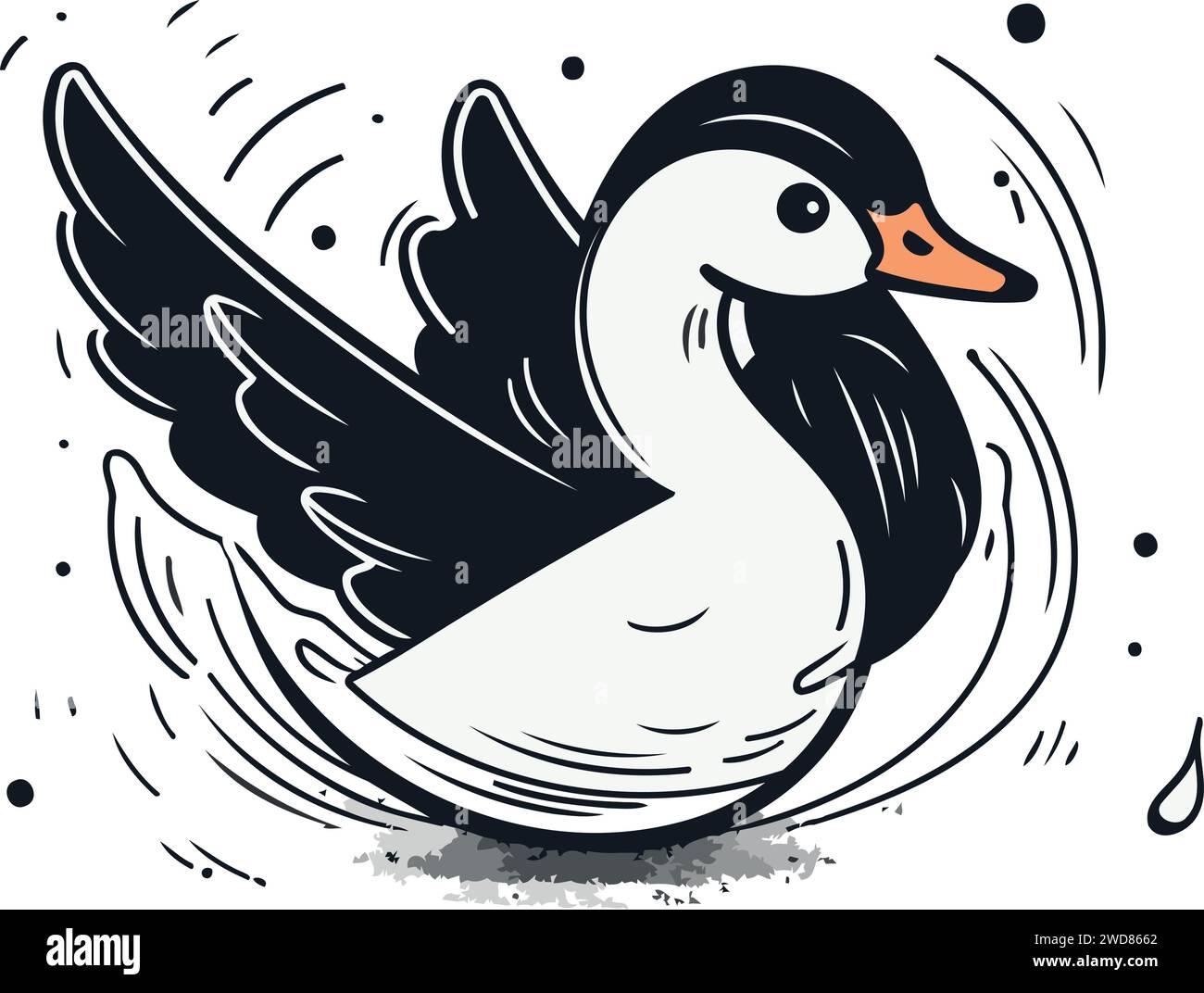 Illustration vectorielle d'un canard volant sur un fond blanc. Style dessiné à la main. Illustration de Vecteur