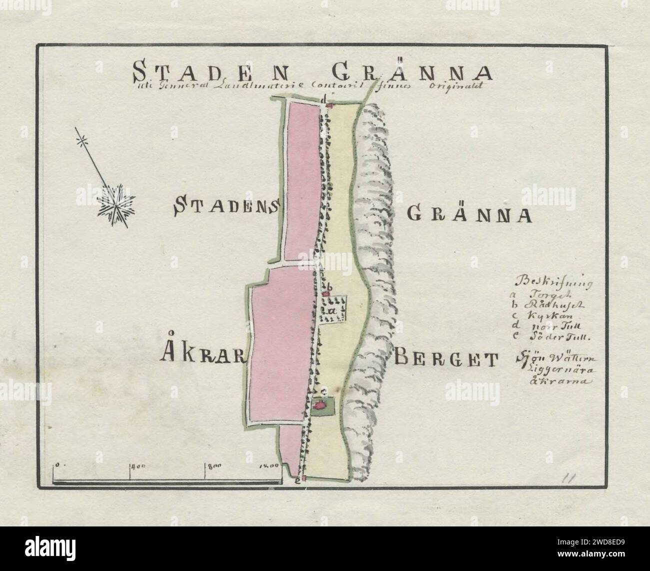 Carte du 18e siècle de Gränna, Suède. Banque D'Images