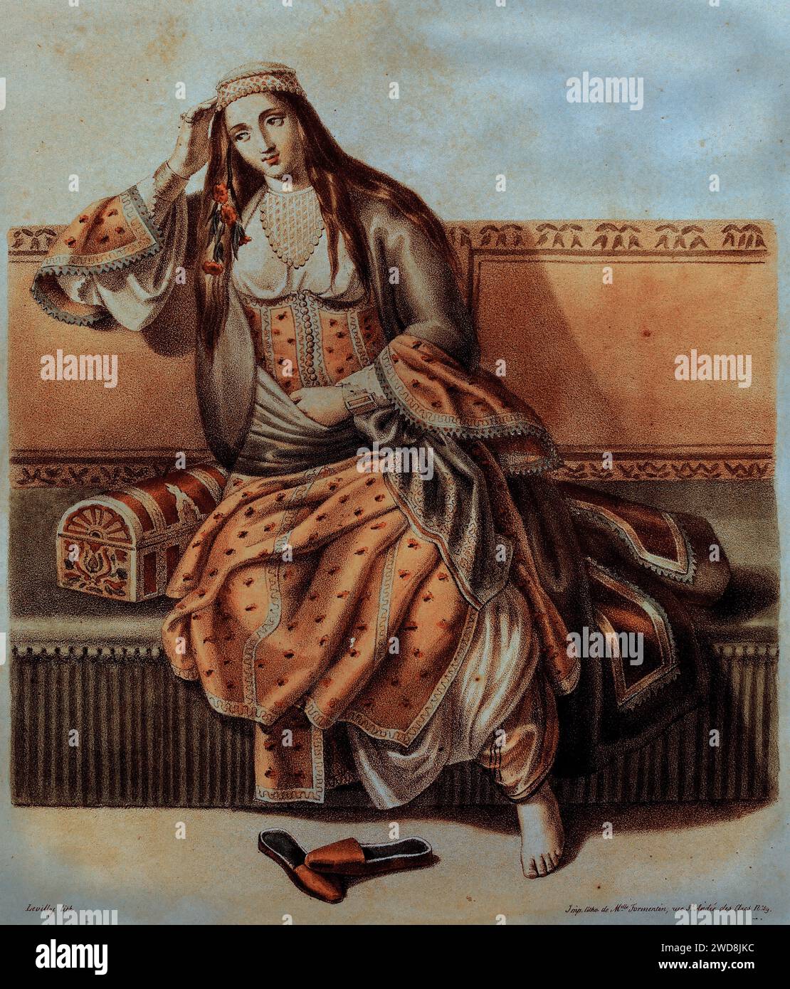 La femme du noble, par Otto Stackelberg (1786-1837), « la femme d’un Albanais », lithographie, Rome, 1825.Musée Athènes Grèce. Banque D'Images