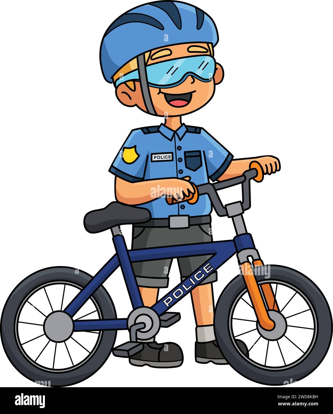 Officier de police avec un vélo Cartoon Coloried Clipart Illustration de Vecteur