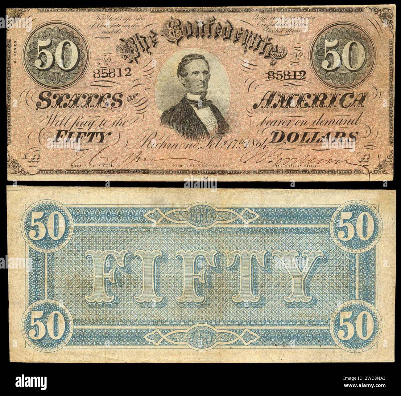 50 dollars - États confédérés d'Amérique (17.02.1864, 2e série) n'importe quoi n'importe où. Banque D'Images