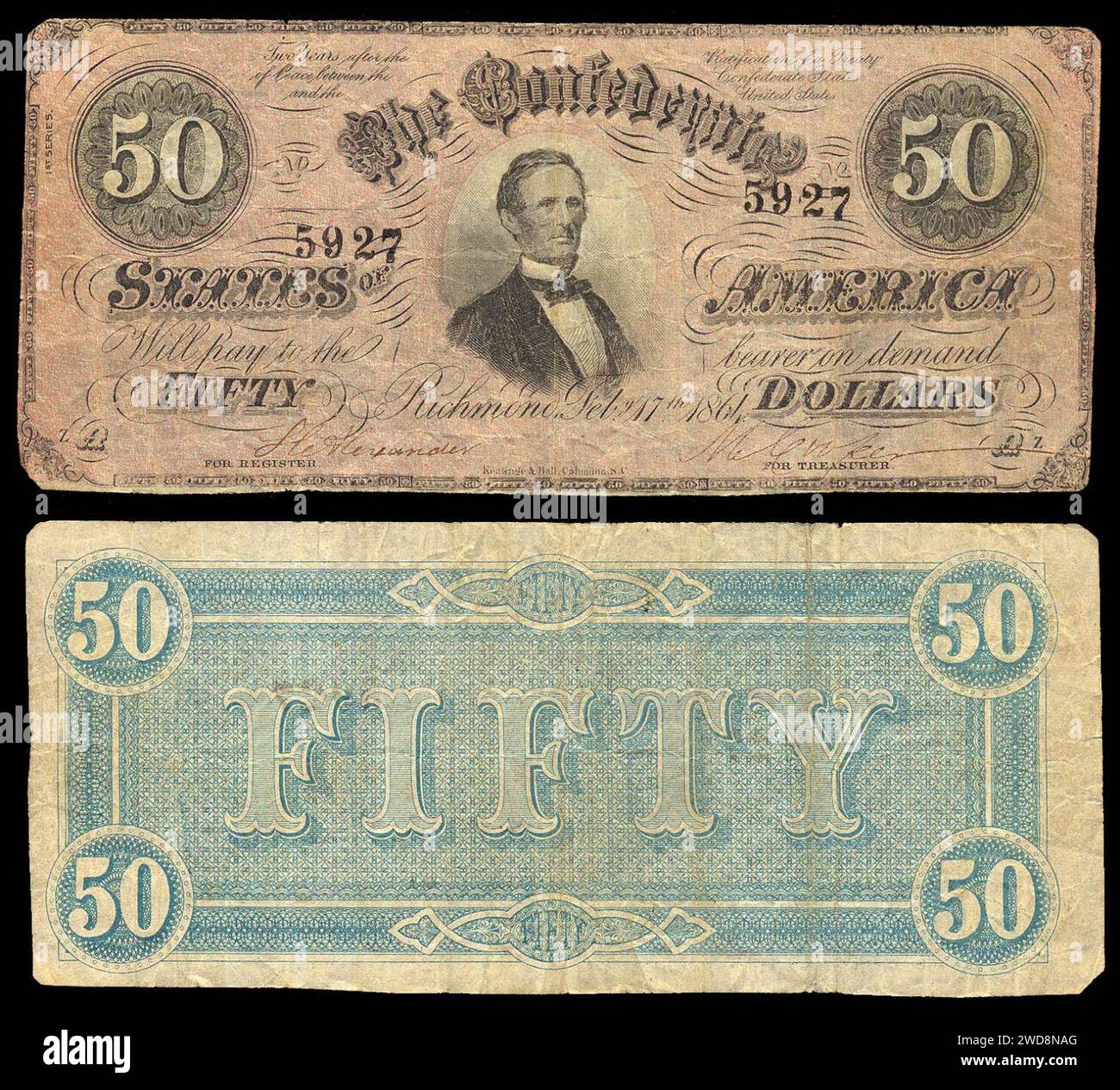 50 dollars - États confédérés d'Amérique (17.02.1864, 1e série) n'importe quoi n'importe où. Banque D'Images