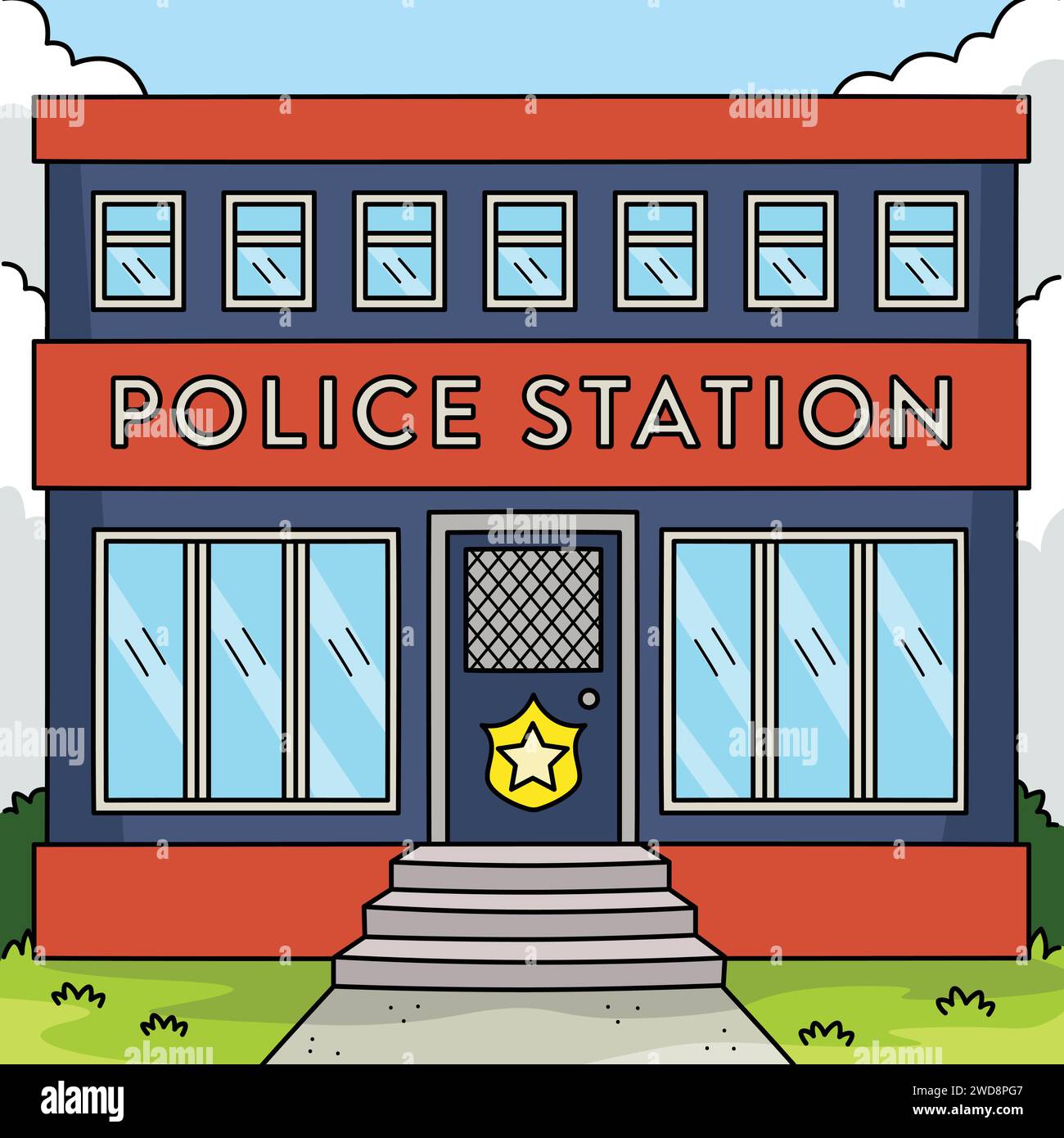 Illustration du dessin animé coloré du poste de police Illustration de Vecteur