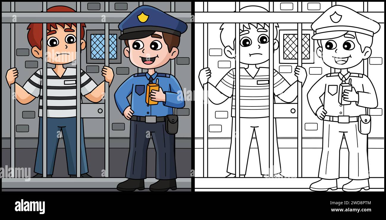 Illustration de la page à colorier de l'homme de police et du prisonnier Illustration de Vecteur