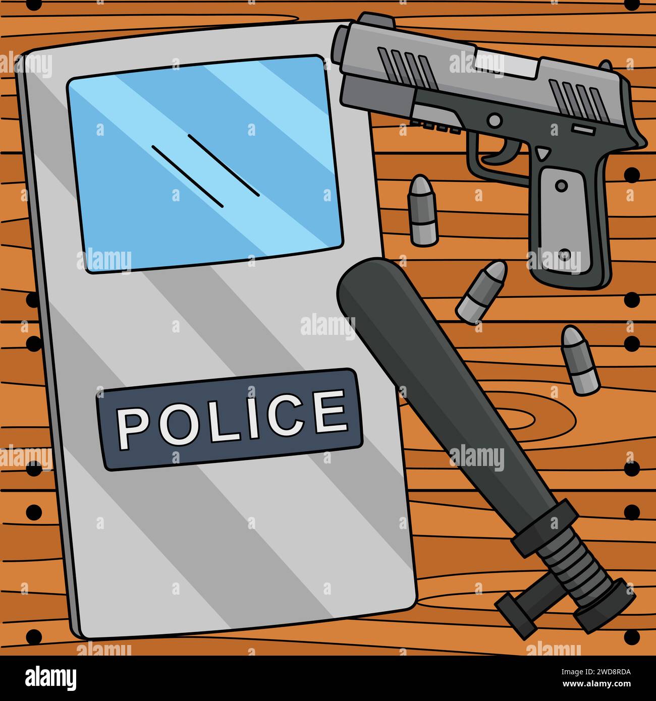 Équipement de police, dessin animé de couleur Illustration de Vecteur