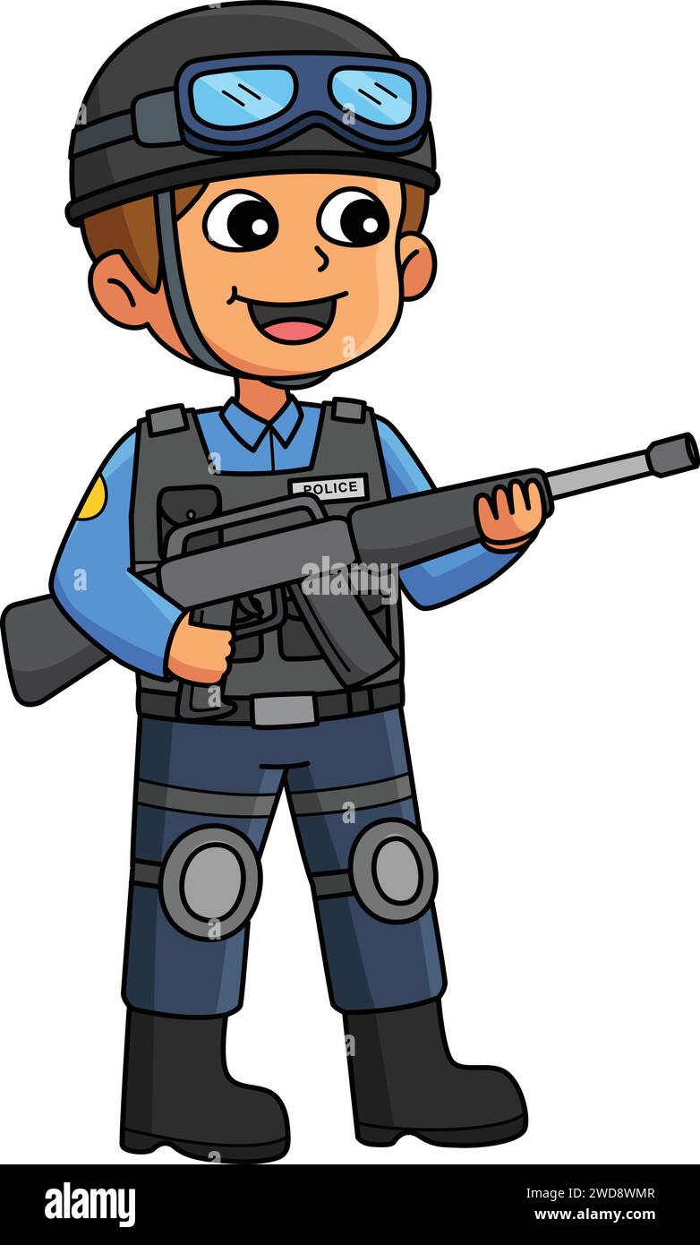 Officier de police en Full Gear Cartoon coloré Illustration de Vecteur